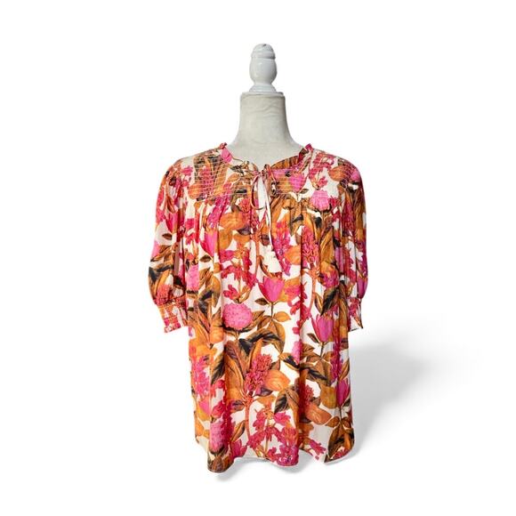 Rose & Olive Womens All Over Floral Puff Sleeve Tunic Blouse Size Large - Picture 2 of 10